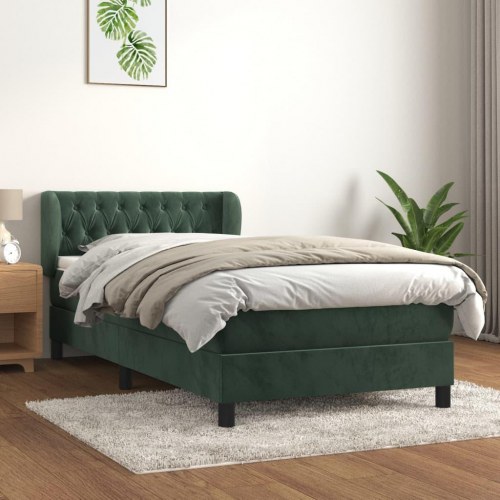 Kontinentalseng med madras 100×200 cm - fløjl, mørkegrøn