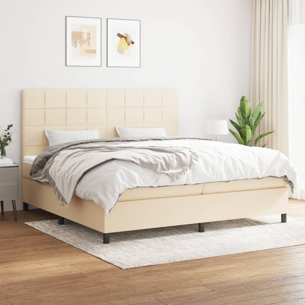 Kontinentalseng med madras 200x200 cm stof cremefarvet billede