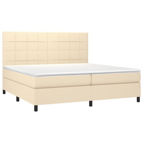 Kontinentalseng med madras 200 × 200 cm - stof, cremefarvet