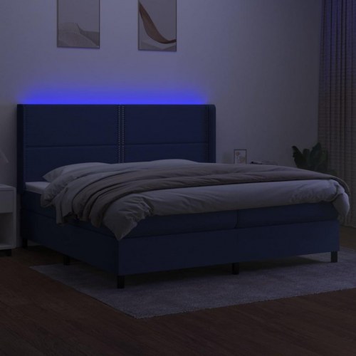 Kontinentalseng med LED-lys 200×200 cm - stof, blå