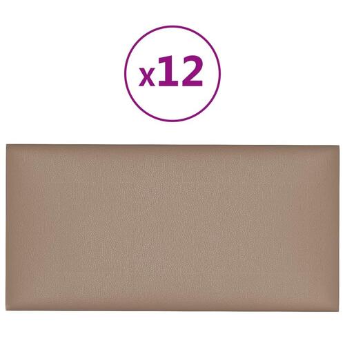 Vægpaneler 12 stk. 30x15 cm 0,54 m² kunstlæder cappuccinofarvet