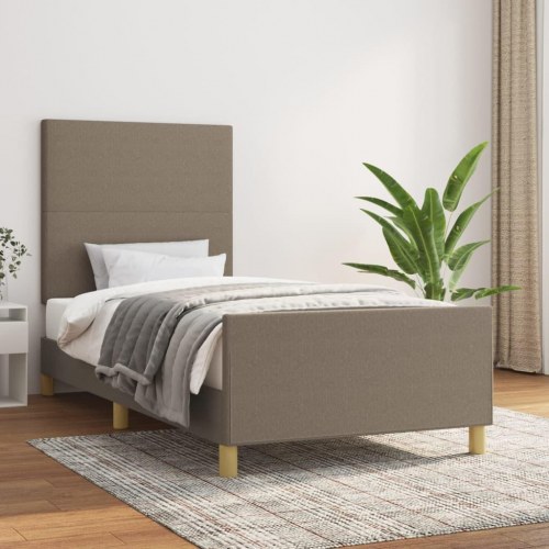 Sengeramme i stof med sengegavl 90x190 cm - gråbrun