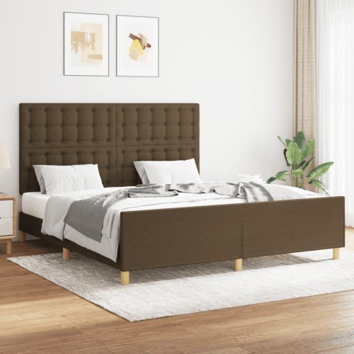 Sengeramme 160x200 cm med justerbar sengegavl - stof, mørkebrun