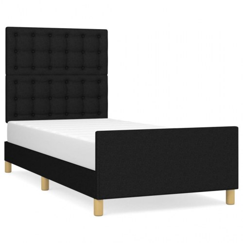 Sengeramme med sengegavl - sort stof 100 x 200 cm