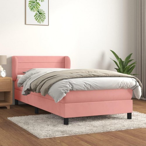 Kontinentalseng med madras 90×190 cm i fløjl - pink