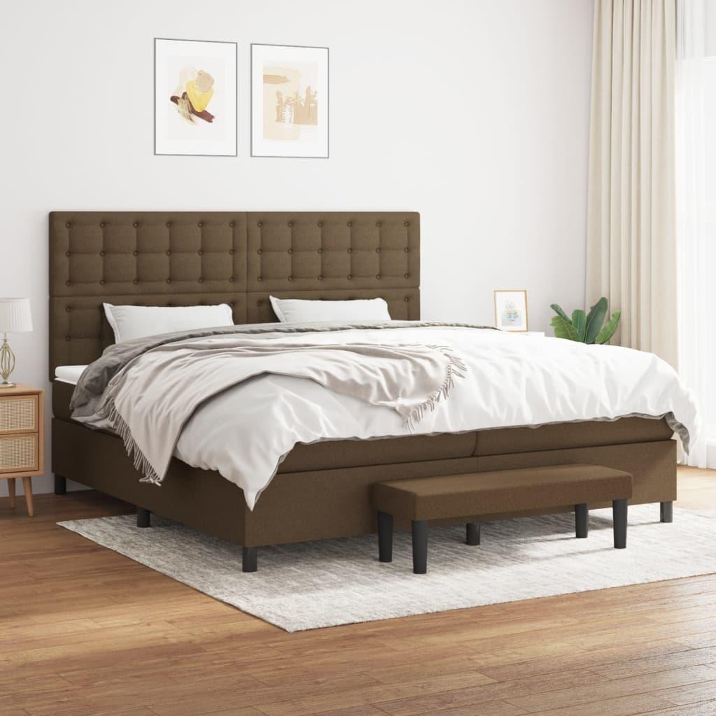 Kontinentalseng med madras 200x200 cm - stof, mørkebrun billede
