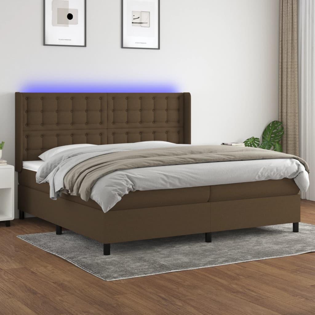Kontinentalseng med LED-lys 200x200 cm - stof, mørkebrun billede