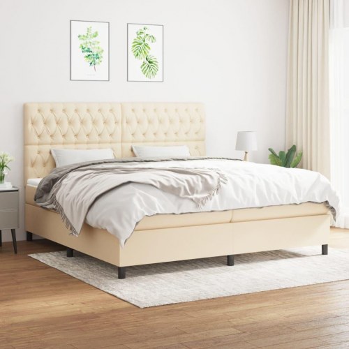 Kontinentalseng med madras 200x200 cm - stof, cremefarvet