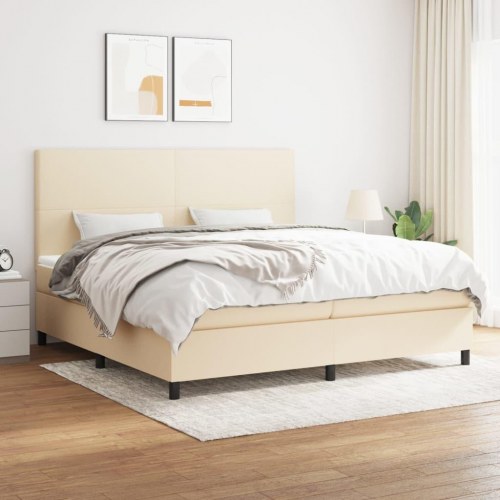 Kontinentalseng med madras 200x200 cm - cremefarvet stof
