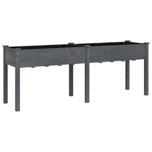 Plantekasse med foring 203x53x76 cm massivt fyrretræ grå