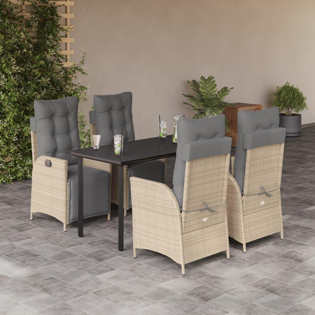 Spisebordssæt til haven 5 dele med hynder polyrattan beige