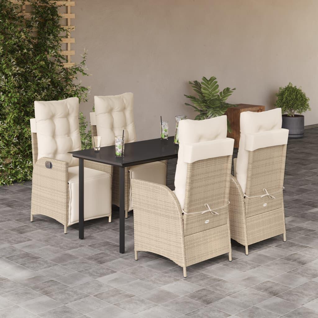 Spisebordssæt til haven 5 dele med hynder polyrattan beige
