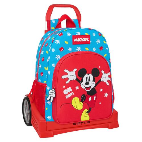 Skolerygsæk med Hjul Mickey Mouse Clubhouse Fantastic Blå Rød 33 x 42 x 14 cm