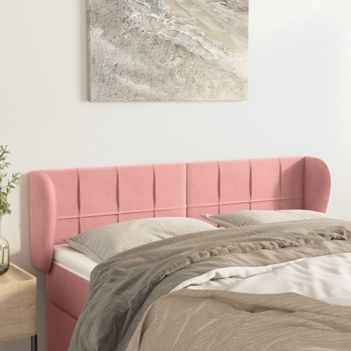 Sengegavl med kanter i fløjl 147 x 23 x 78/88 cm - lyserød