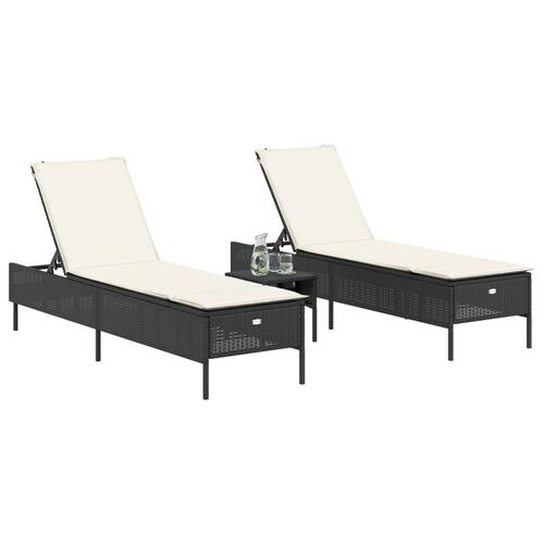 Liggestole 2 stk. med hynder polyrattan sort