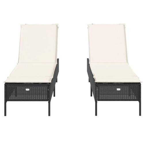 Liggestole 2 stk. med hynder polyrattan sort