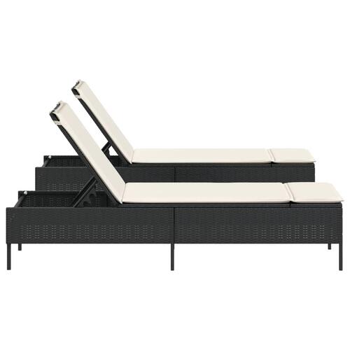 Liggestole 2 stk. med hynder polyrattan sort