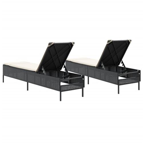Liggestole 2 stk. med hynder polyrattan sort