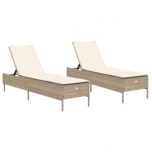 Liggestole 2 stk. med hynder polyrattan beige