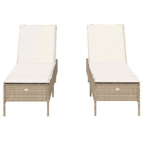 Liggestole 2 stk. med hynder polyrattan beige