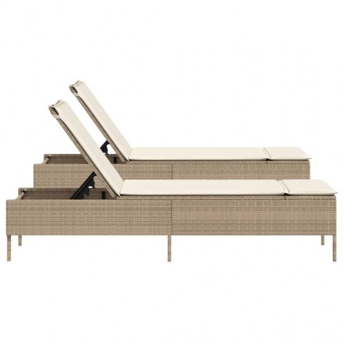 Liggestole 2 stk. med hynder polyrattan beige
