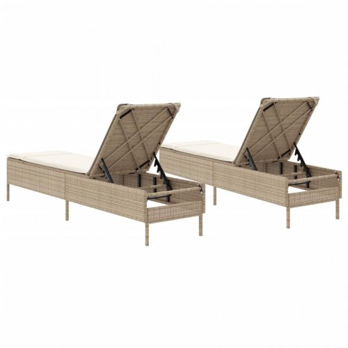 Liggestole 2 stk. med hynder polyrattan beige
