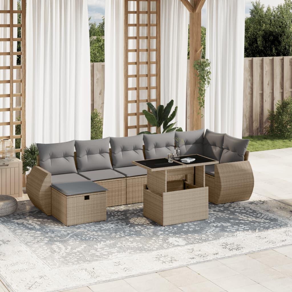 Sofasæt til haven 8 dele med hynder polyrattan beige