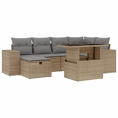 Sofasæt til haven 7 dele med hynder polyrattan beige