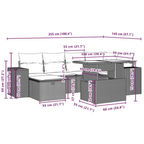 Sofasæt til haven 7 dele med hynder polyrattan beige