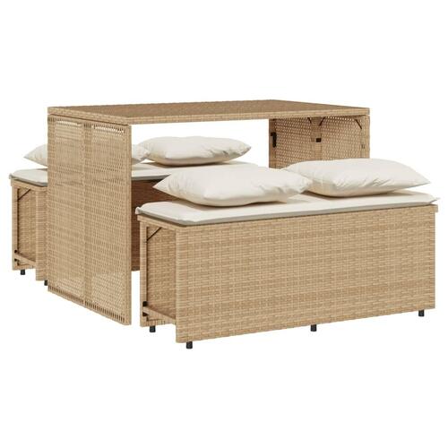 Spisebordssæt til haven 3 dele med hynder polyrattan beige