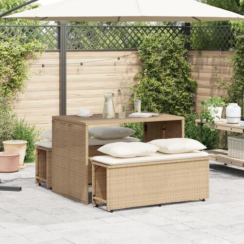 Spisebordssæt til haven 3 dele med hynder polyrattan beige