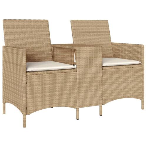 2-personers havesofa med bord og hynder polyrattan beige