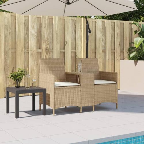 2-personers havesofa med bord og hynder polyrattan beige