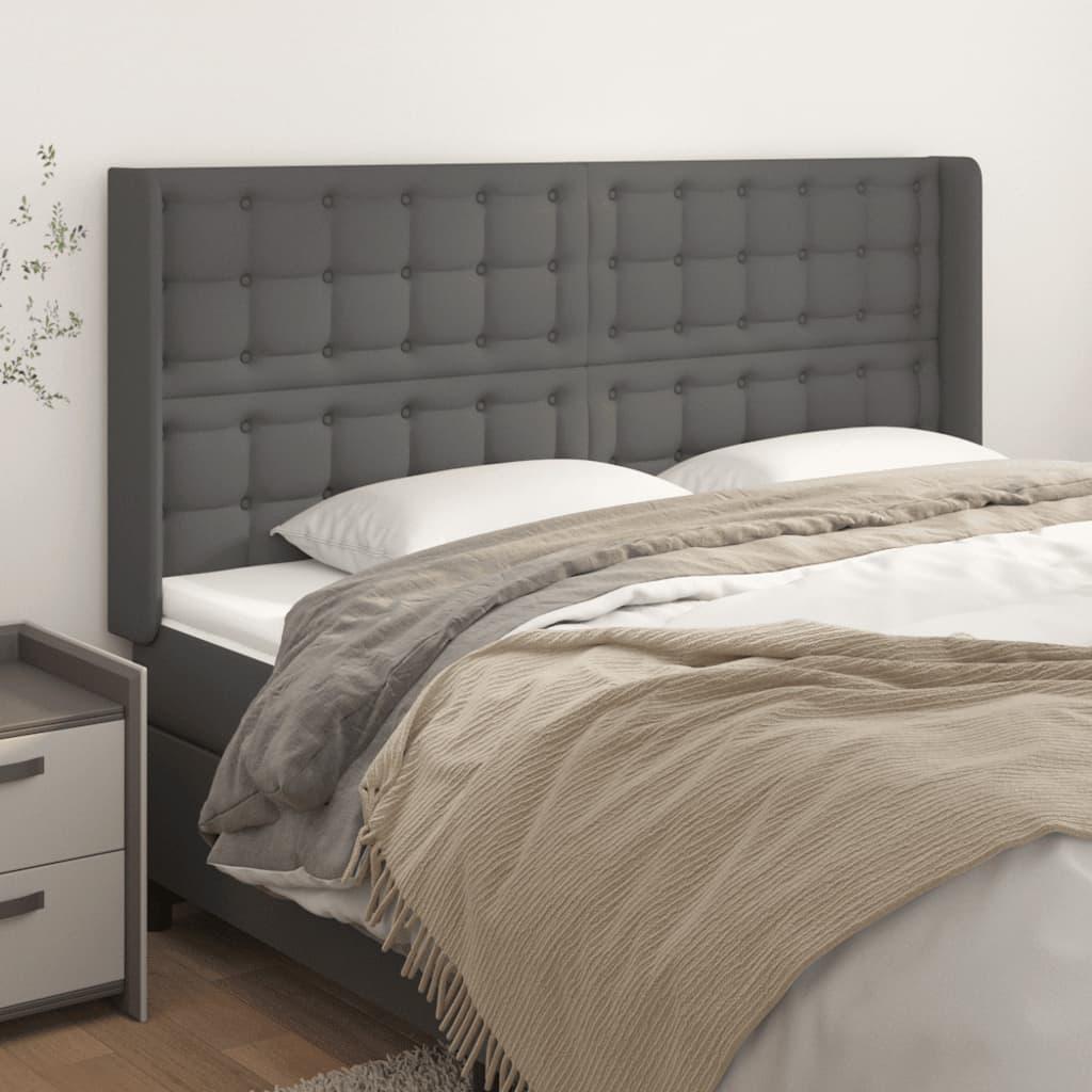 Sengegavl med kanter 163x16x118/128 cm - kunstlæder, grå