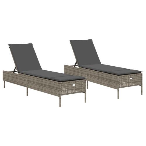 Liggestole 2 stk. med hynder polyrattan lysegrå