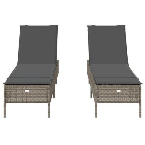 Liggestole 2 stk. med hynder polyrattan lysegrå