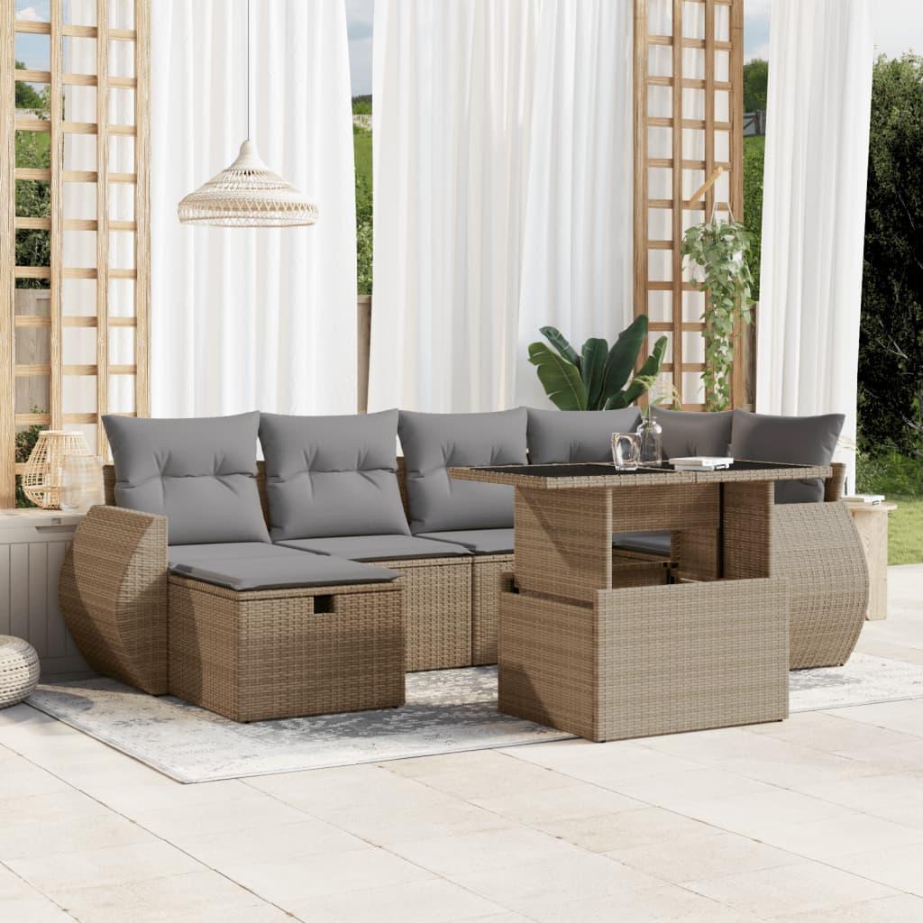 Sofasæt til haven 7 dele med hynder polyrattan beige