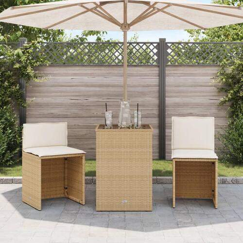Bistrosæt til haven 3 dele med hynder polyrattan beige