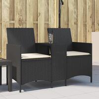 2-personers sofa med bord og hynder polyrattan sort