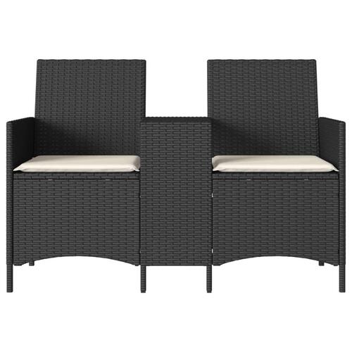 2-personers sofa med bord og hynder polyrattan sort