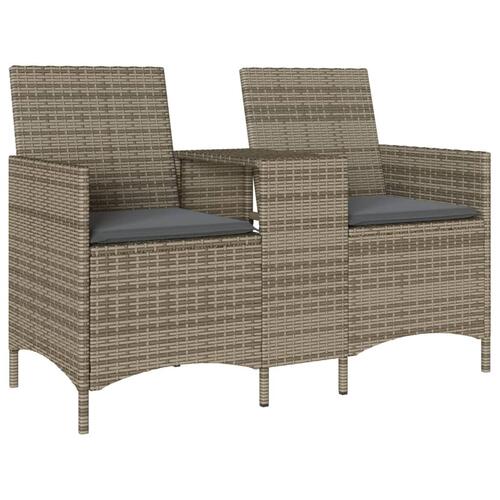 2-personers havesofa med bord og hynder polyrattan grå