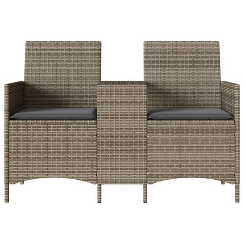 2-personers havesofa med bord og hynder polyrattan grå