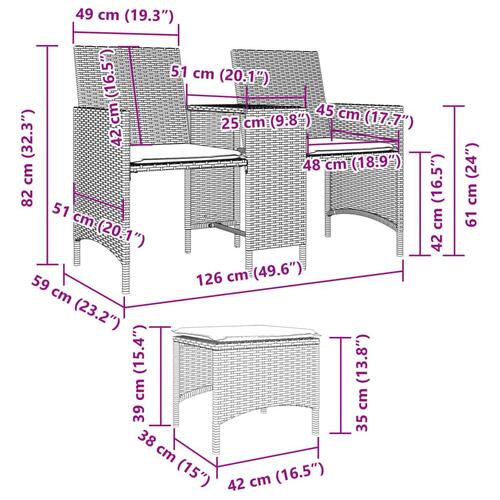 2-personers havesofa med bord og skamler polyrattan grå