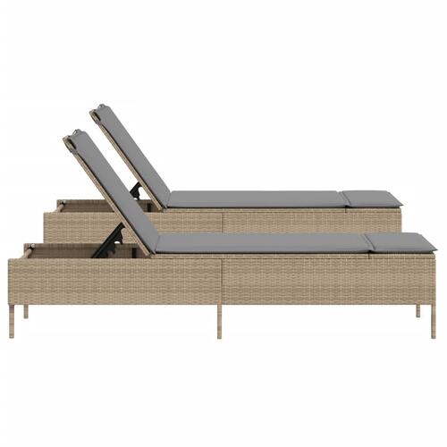 Liggestole 2 stk. med hynder polyrattan beige