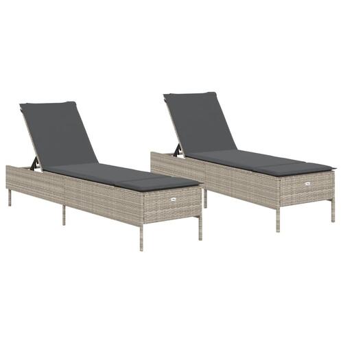 Liggestole 2 stk. med hynder polyrattan lysegrå
