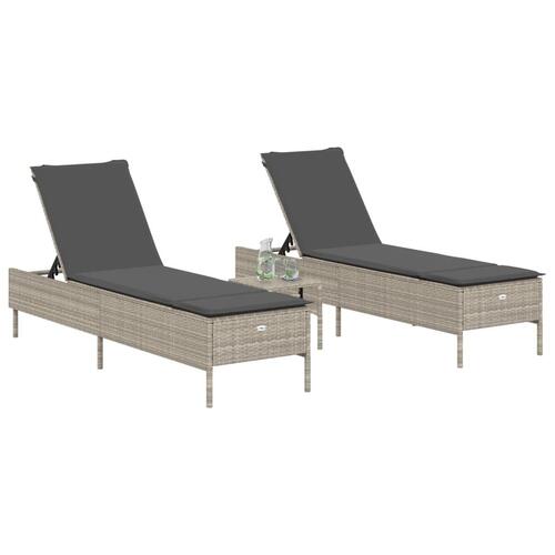 Liggestole 2 stk. med hynder polyrattan lysegrå