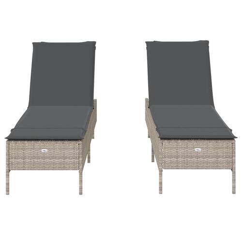Liggestole 2 stk. med hynder polyrattan lysegrå
