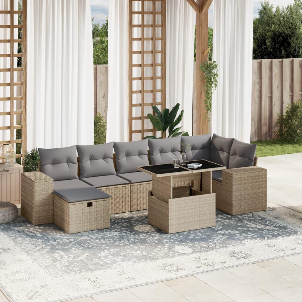 Sofasæt til haven 8 dele med hynder polyrattan beige