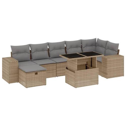Sofasæt til haven 8 dele med hynder polyrattan beige