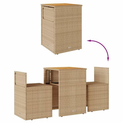 Bistrosæt til haven 3 dele med hynder polyrattan beige
